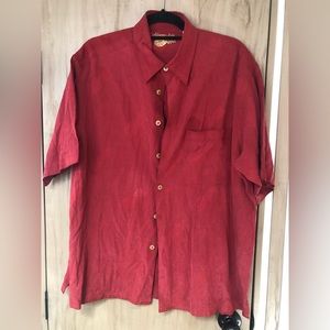 Caribbean 100% Silk Hawaiian buttondown shirt red on res pineapple design